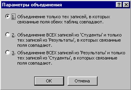 Создание запроса типа внешнее объединение
